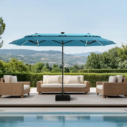 Miniatura 20 de Sombrilla PHI VILLA para terraza, extra grande, de doble sombrilla, de 450cm (base incluida), sombrilla doble para exterior, Marino Azul marino