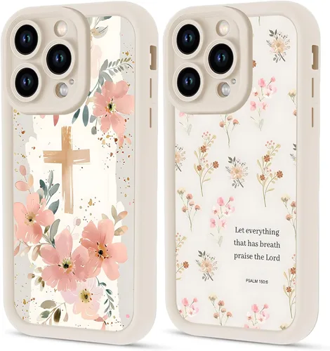 Miniatura 12 de Paquete de 2 fundas protectoras para iPhone 13 de 6.1 pulgadas con versículo bíblico de Jesús y cruz cristiana floral, para mujeres y niñas, funda