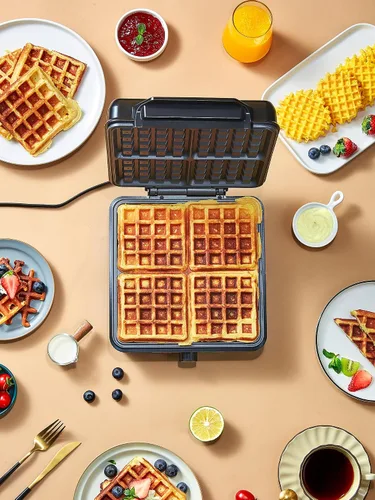 Miniatura 6 de Máquina de gofres belga de 4 rebanadas, plancha para gofres de 1200W, plancha antidesbordamiento con perilla de tostado, placas antiadherentes