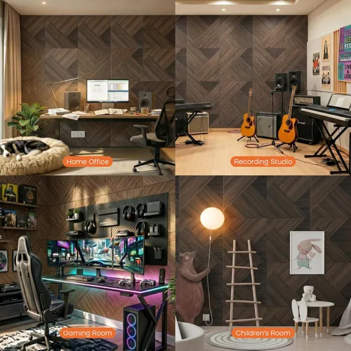 Miniatura 6 de BUBOS Paquete de 6 paneles de pared de madera acústica, paneles absorbentes de sonido de 23.6 x 23.6 pulgadas con respaldo adhesivo completo, Rojo