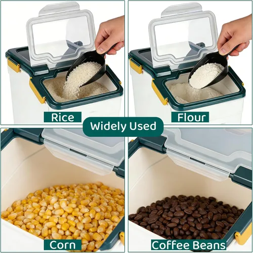 Miniatura 8 de Recipiente de almacenamiento de arroz de 25 libras, contenedor grande de harina para el hogar, dispensador hermético de cereales de grano