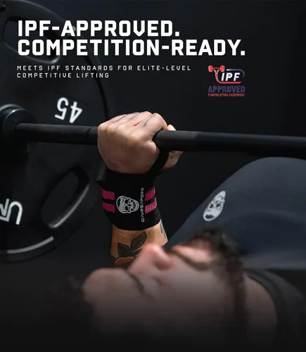Miniatura 4 de Gymreapers Muñequeras de levantamiento de pesas (aprobadas por IPF) de 18 pulgadas, soporte de muñeca de calidad profesional con lazo para el pulgar