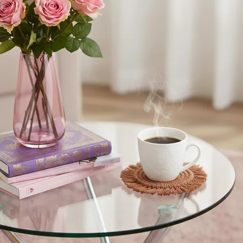 Miniatura 4 de 4 posavasos de macramé bohemios, hechos a mano con bordes de borlas, para café, hogar, cocina, oficina, decoración de mesa