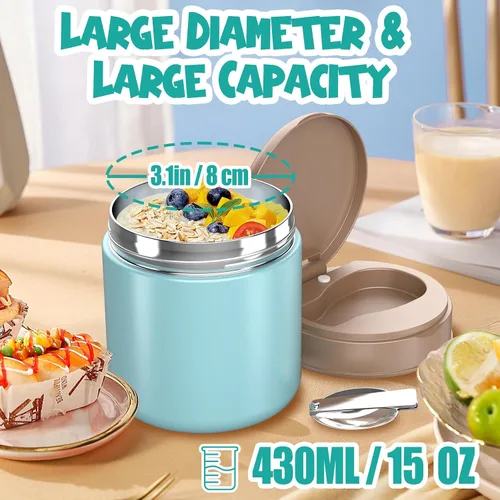 Miniatura 2 de Termo para comida caliente para niños – 15.2 onzas, tarro de comida aislado a prueba de fugas, termo de sopa, recipientes de almuerzo aislados