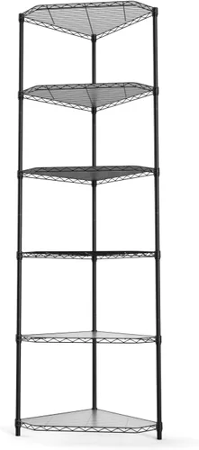 Estantería de alambre pentagonal de esquina NSF de 6 niveles, 72 pulgadas de alto x 20 pulgadas de largo x 20 pulgadas de profundidad, color negro,