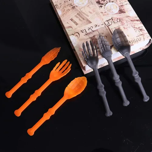 Miniatura 4 de NUOBESTY Juego de vajilla de Halloween, 3 piezas de calavera, tenedores, cucharas, cubiertos decorativos para fiesta, cocina, comedor, bar