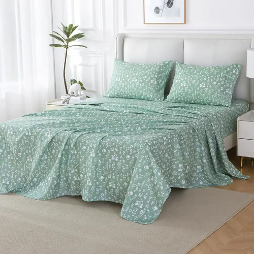 Miniatura 9 de Viviland Juego de sábanas de 3 piezas con estampado botánico de mariposas y flores rosas y moradas, sábanas de microfibra suave y transpirable