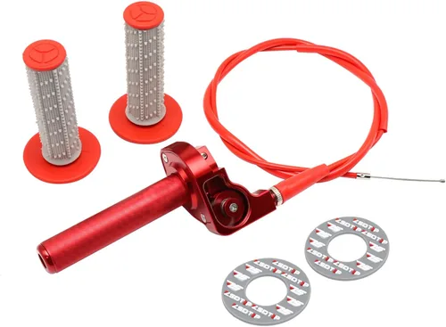 Miniatura 4 de Agarre del acelerador para motocicleta de 7/8 pulgadas, 0.866 in, torcida rápida de aluminio CNC con cable de acelerador y agarre para manillar Rojo