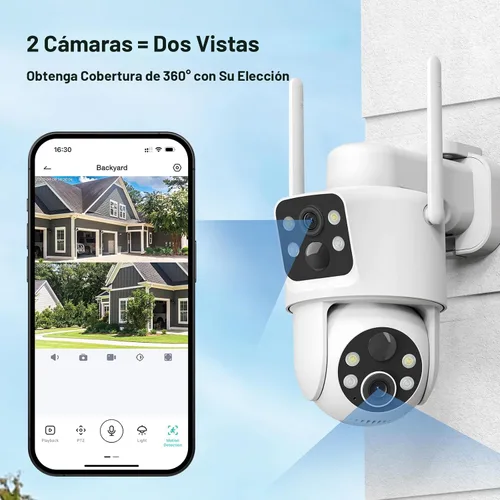 Miniatura 2 de TKENPRO Cámaras de seguridad solar de doble lente inalámbricas para exteriores, video Full HD 2K, visión de 360° Pan/Tilt Cámara de seguridad