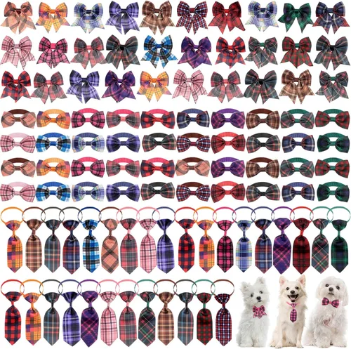 Miniatura 16 de Reginary El juego de 100 piezas de collar de corbatín para perro incluye 40 corbatas para perros y 30 corbatines para cachorros, 30 flores