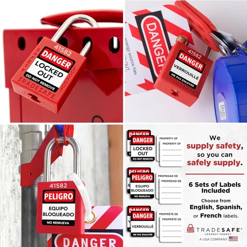 Miniatura 7 de TRADESAFE Juego de cerraduras de bloqueo - 7 candados iguales con llave roja, 2 llaves por cerradura, cerraduras Loto compatibles con OSHA