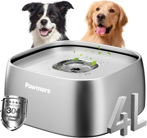 Miniatura 11 de Tazón de Agua Antiderrame Mejorado para Perros, 135oz/4L, Todo de Acero Inoxidable con Base Antideslizante, a Prueba de Derrames para Perros Grandes