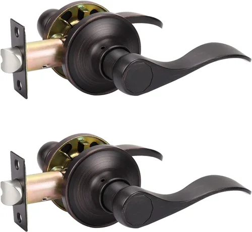 Miniatura 19 de KNOBWELL Paquete de 10 manijas interiores de bronce para puertas de privacidad, para baño/dormitorio, palancas de puerta sin llave para izquierda