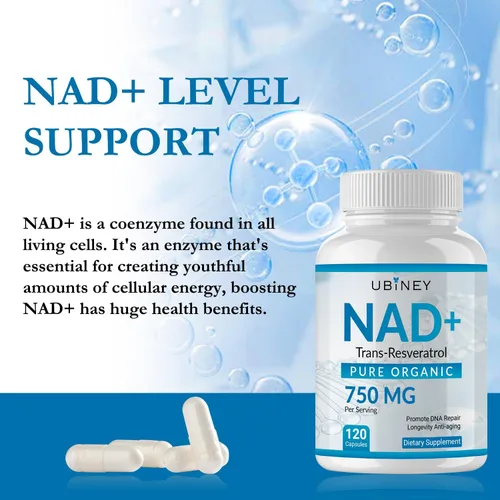 Miniatura 3 de NAD+ 750mg con Trans-Resveratrol – Suplemento de dinucleótido de adenina de nicotinamida orgánica pura – Reparación de ADN, energía celular, apoyo