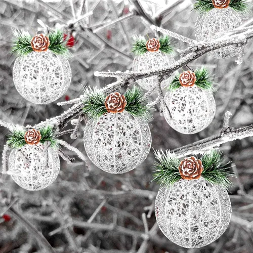 Miniatura 3 de Adornos de bola de Navidad, juego de 4 piezas de hilo de ratán de piña plateada, adorno de árbol de Navidad, árboles de Navidad, decoración de Plata