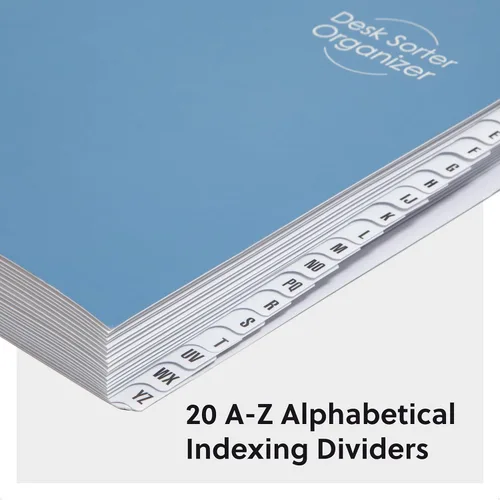 Miniatura 2 de Smead (89282) clasificador de archivos de escritorio, alfabético (A-Z), 20 separadores, tamaño carta, azul Alfabético - Azul