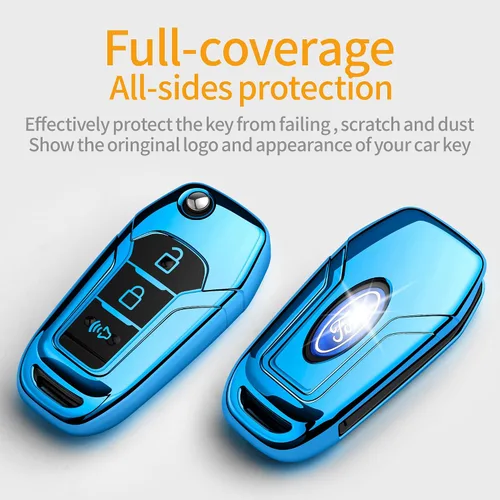 Miniatura 3 de para Ford Funda para Llavero con Llavero de Protección Completa Suave Funda para Llavero Compatible con Ford F150 F250 F350 F450 F550 Explorer Azul