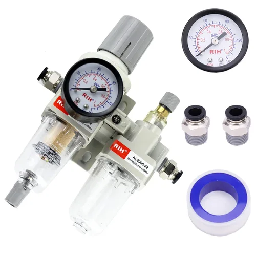 Miniatura 11 de RIH Pneumatics - Regulador de filtro de aire comprimido NPT de 1/2 pulgada, lubricador combinado separador de trampa de agua/aceite, calibre