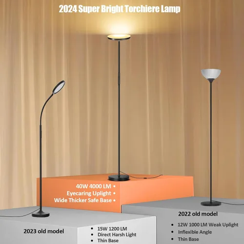Miniatura 2 de Lámpara de pie, mejorada, 40 W, 4000 lúmenes, súper brillante, lámpara de pie LED para sala de estar, temperatura de color regulable continua 40W