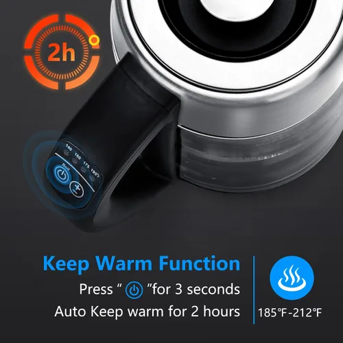 Miniatura 3 de Aigostar Hervidor Eléctrico, Tetera con Control de Temperatura e Infusor de Té, Hervidor de Agua Caliente de 1500W con Temperatura Variable, Función