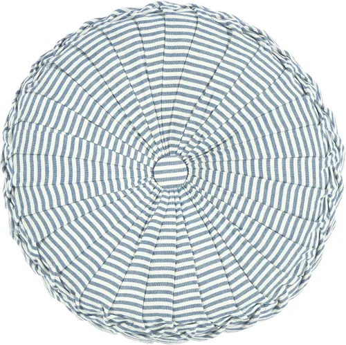 Lush Decor Farmhouse Ticking - Almohada decorativa plisada de hilo teñido, 14 pulgadas, redonda, color azul, almohada redonda, almohadas para cama,