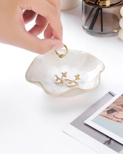 Miniatura 4 de 2 platos con forma de hoja de loto, cuenco pequeño para llaves, bandeja de cerámica para joyas, organizador de collares, aretes para mamá, amiga