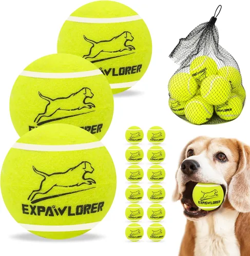 EXPAWLORER Juguetes de tenis para perros, pelotas de tenis de juguete para perros de 2.5 pulgadas con chirriador, paquete de 12 pelotas interactivas