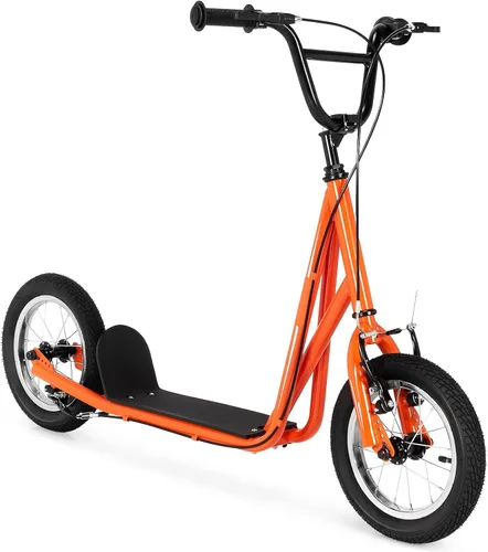 Miniatura 5 de Goplus Patinete juvenil con ruedas llenas de aire de 12 pulgadas, marco de acero al carbono, manubrio ajustable, frenos dobles delanteros y Rosa