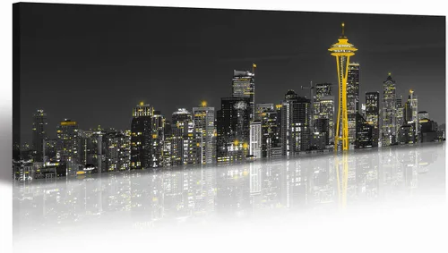 Miniatura 11 de JiazuGo Phoenix Skyline Arte de Pared en Lienzo - Paisaje Urbano de Arizona Enmarcado (14x48 Pulgadas) Negro y Blanco con Amarillo, Decoración
