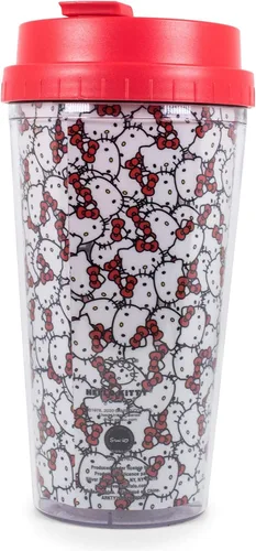 Miniatura 2 de Silver Buffalo Sanrio Hello Kitty Patrón Vaso de Viaje de Doble Pared con Tapa de Cierre Deslizante, 20 Onzas, 16oz Caras por Todas Partes, 1 Unidad