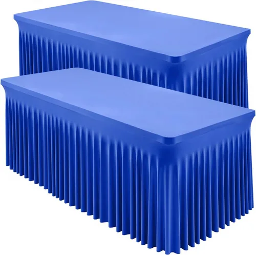 Miniatura 26 de Paquete de 2 manteles color azul bebé para mesa rectangular de 4 pies, manteles de elastano elásticos de 4 pies, falda blanca rectangular para baby