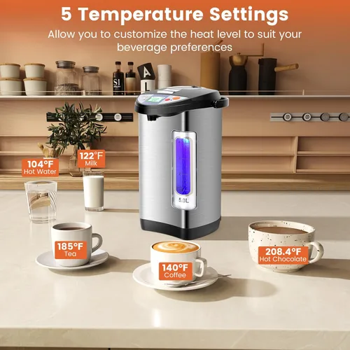 Miniatura 5 de ARLIME Dispensador de agua caliente de 5 L, hervidor de agua eléctrico con dispensador de 3 vías, pantalla LCD y 5 ajustes de temperatura, caldera