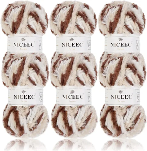 Miniatura 36 de NICEEC Hilo de Pelo Sintético Super Suave, Grueso y Esponjoso, Hilo de Pestañas para Crochet y Tejido (Longitud Total 192m/9.1kg) - Otoño/300g