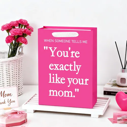 Miniatura 5 de WRAPAHOLIC Bolsa de regalo grande para el día de la madre de 13 pulgadas con papel de seda, color rosa intenso con texto en inglés "You're Exactly