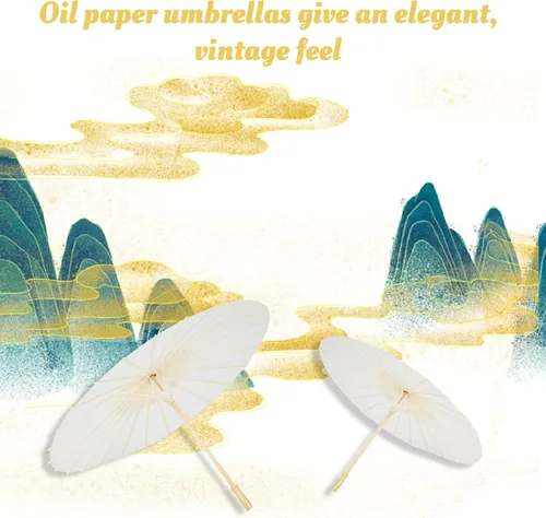 Miniatura 5 de Paraguas de papel paraguas aceitado de papel blanco para bricolaje arte chino paraguas de danza clásico sombrilla oriental con mango de madera