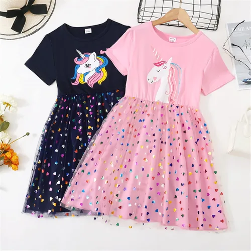 Miniatura 6 de Vestidos de verano casuales de manga corta con tutú de unicornio para niñas de 4 a 12 años