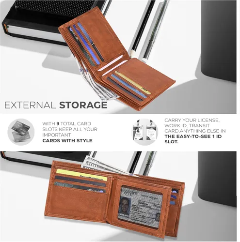 Miniatura 4 de Carteras RFID delgadas para hombres - Cartera de bolsillo frontal de piel genuina