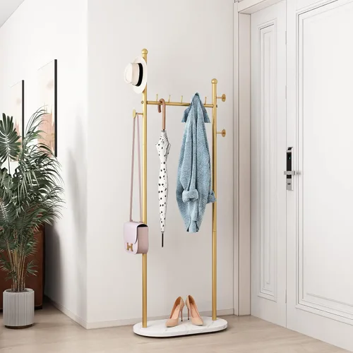Miniatura 7 de DR.IRON Percheros de ropa negros con base de mármol, percheros modernos independientes negros con estantes para dormitorio, percheros resistentes