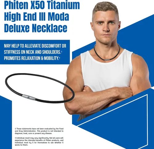 Miniatura 2 de Phiten X50 - Collar de titanio de gama alta moda de lujo, cordón de cuero sintético con titanio aguamarina X50, núcleo de elastómero con esferas