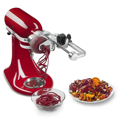 Miniatura 7 de KitchenAid Spiralizer Plus - Accesorio con cáscara, núcleo y rebanada, accesorio para procesador de alimentos plateado y KSM2FPA, kit de corte