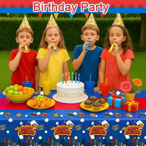 Miniatura 2 de Mantel rectangular de 3 piezas para decoración de fiestas de cumpleaños, mantel de plástico de 108 x 54 pulgadas, desechable, suministros