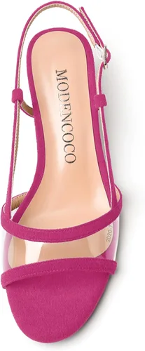 Miniatura 3 de MODENCOCO Vestido de citas de gamuza para mujer, con hebilla transparente, puntera abierta, cómodas, tacón bajo, sandalias de tacón bajo de 1.5