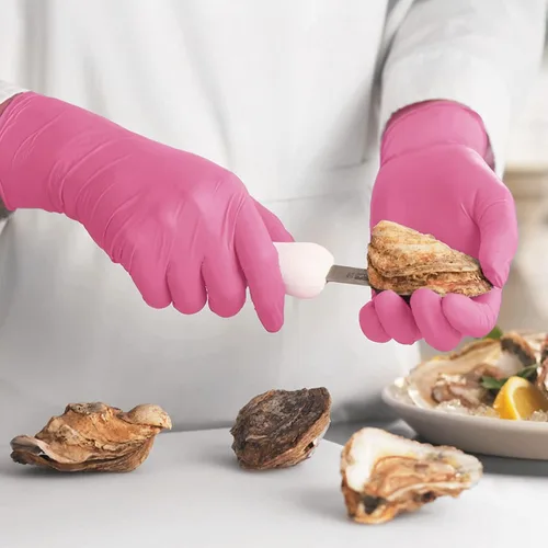 Miniatura 2 de Paquete de 100 guantes desechables de vinilo rosa, sin látex y sin energía, guantes de examen de grado alimenticio para limpieza, preparación