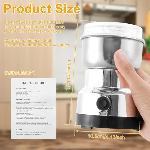 Miniatura 7 de Molinillo de café eléctrico de molienda rápida, mini molinillo de especias con cuchillas, molinillo de café de 10.1 fl oz, molinillo de café de un