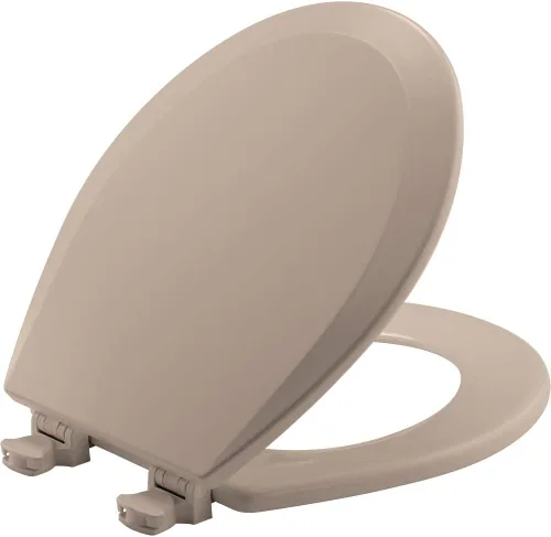 Miniatura 13 de Bemis 1500EC 146 - Asiento de inodoro con bisagras Fácil Limpia & Cambia, madera esmaltada duradera y anodizada, diseño alargado, color almendra
