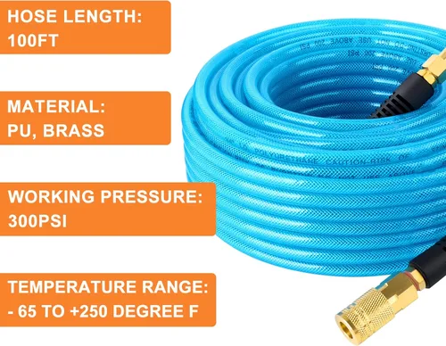 Miniatura 5 de GASHER Manguera de aire híbrida gris de 3/8" x 50FT, usada para conectar el compresor de aire, conector rápido industrial de 1/4" y enchufe