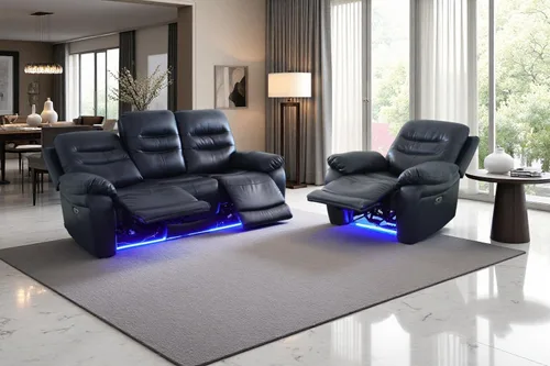 Miniatura 12 de A Ainehome Juego de sofá reclinable eléctrico LED para sala de estar, juego de sofá modular de cuero, sofá reclinable y sofá biplaza con puerto USB
