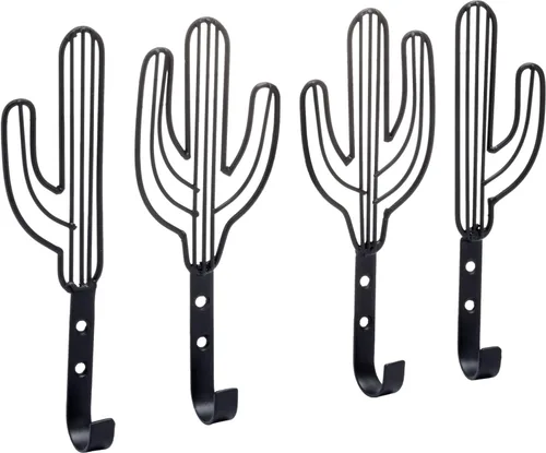 Miniatura 6 de MyGift Ganchos de metal negro modernos montados en la pared con alambre Saguaro Cactus formas a juego para colgar sombreros, abrigos, toallas