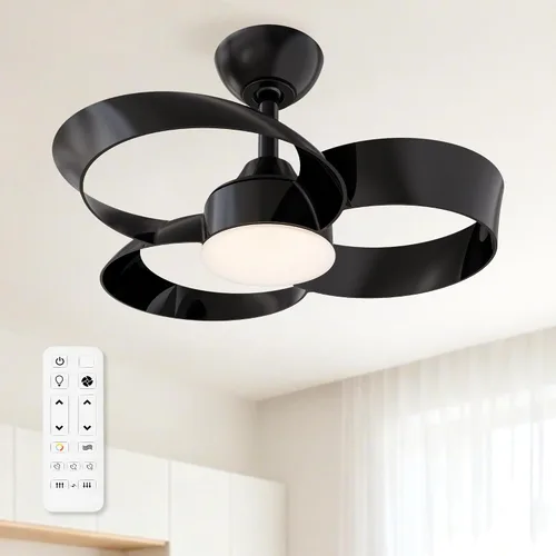 FANX - Ventilador de techo de 22 pulgadas con luz y control remoto, motor CC silencioso, LED regulable, control reversible de 3 velocidades, fácil