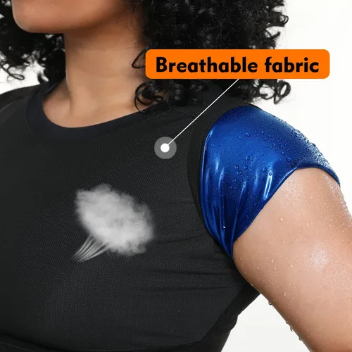 Miniatura 4 de LMCOB Camiseta deportiva de compresión para mujer para sauna, chaleco de sauna que atrapa el calor para mujer Forro azul.